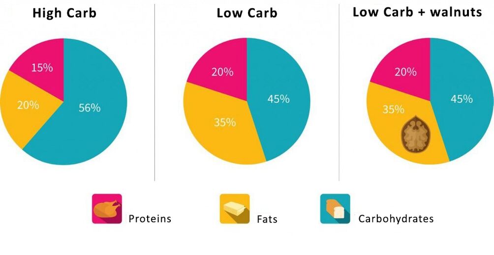 Rozvrh proporcionálního obsahu proteinů, uhlohydráty Wen